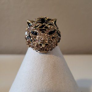 Banana Republic Gold & Black Rhinestone Tiger Statement Ring Sz 8